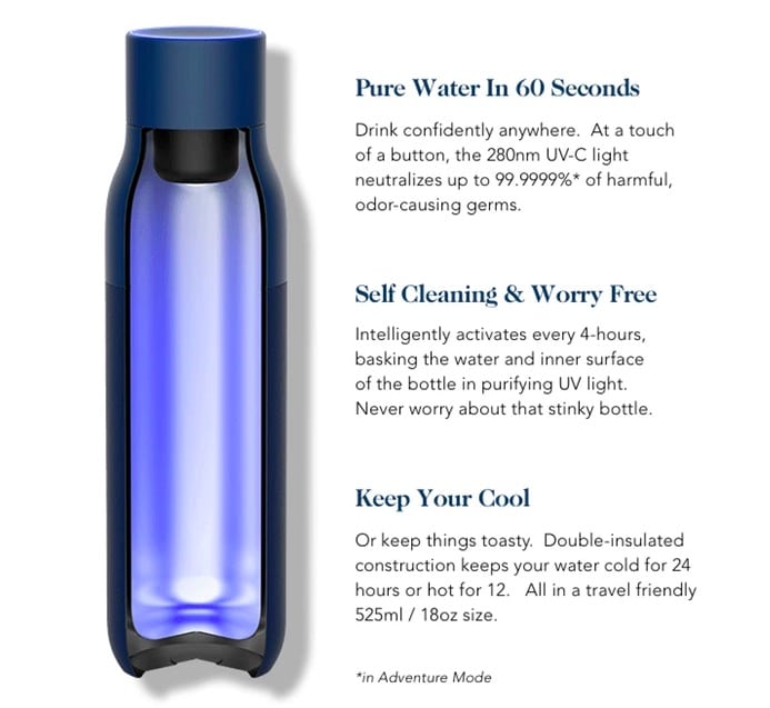 kickstarter, connected bottle, uv, purify water