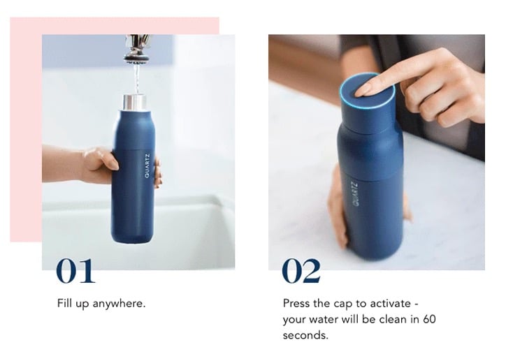 kickstarter, connected bottle, uv, purify water