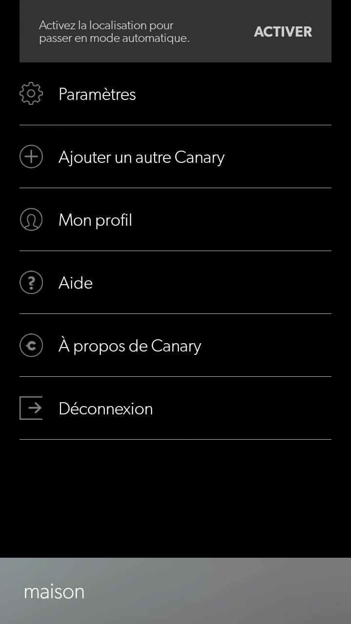 canary camera app menu