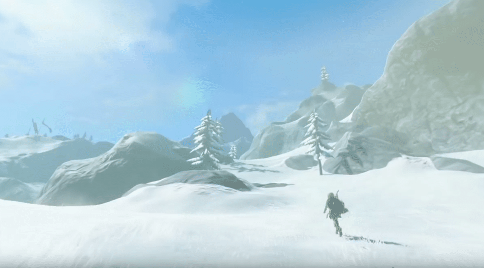 Snowy landscape of Mount Hebra in Zelda Breath of the Wild