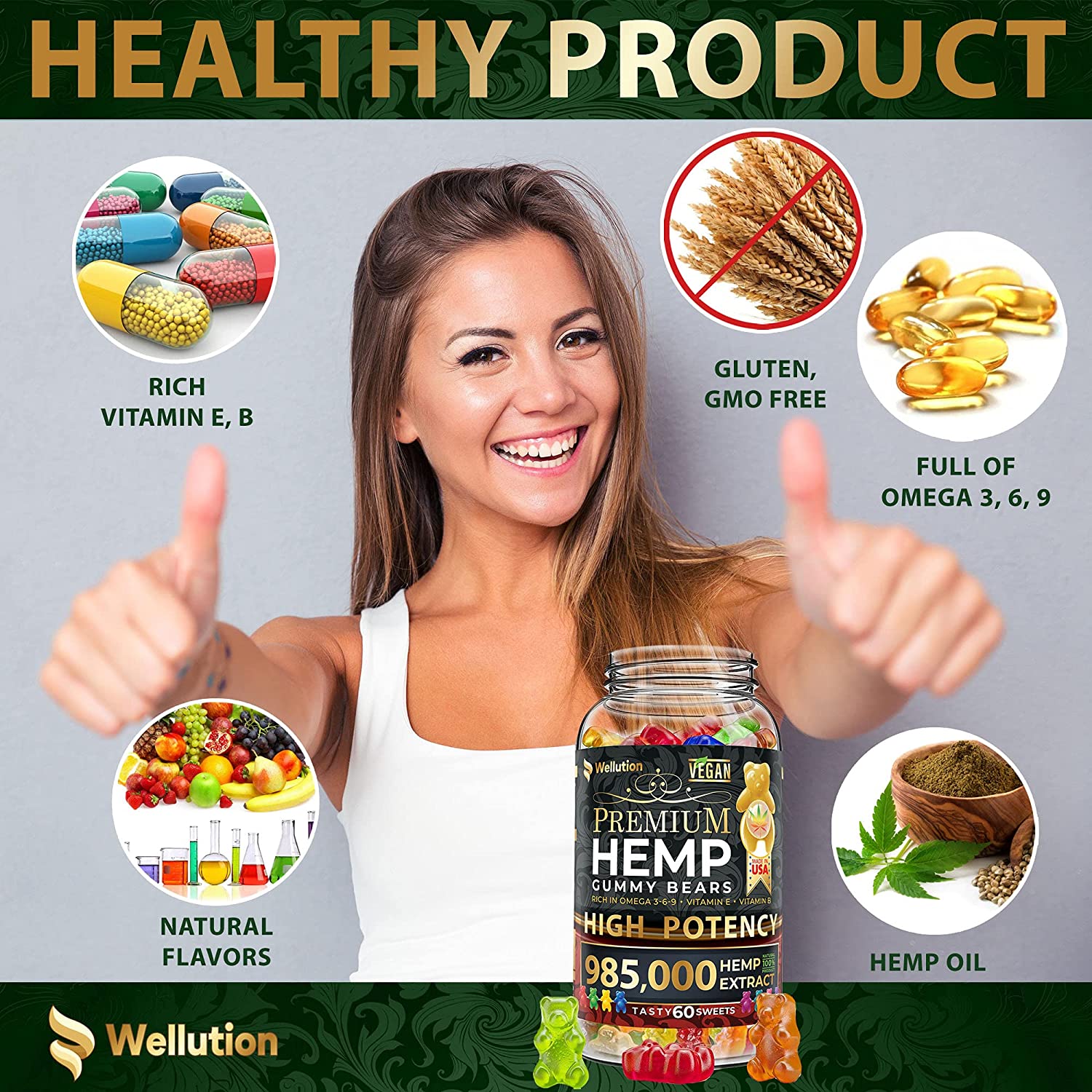 Wellution Hemp Gummies 985,000 High Potency