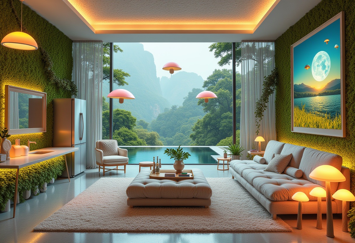 B Well Smart Home Wellness Mushroom Lights In A Floating Living Room