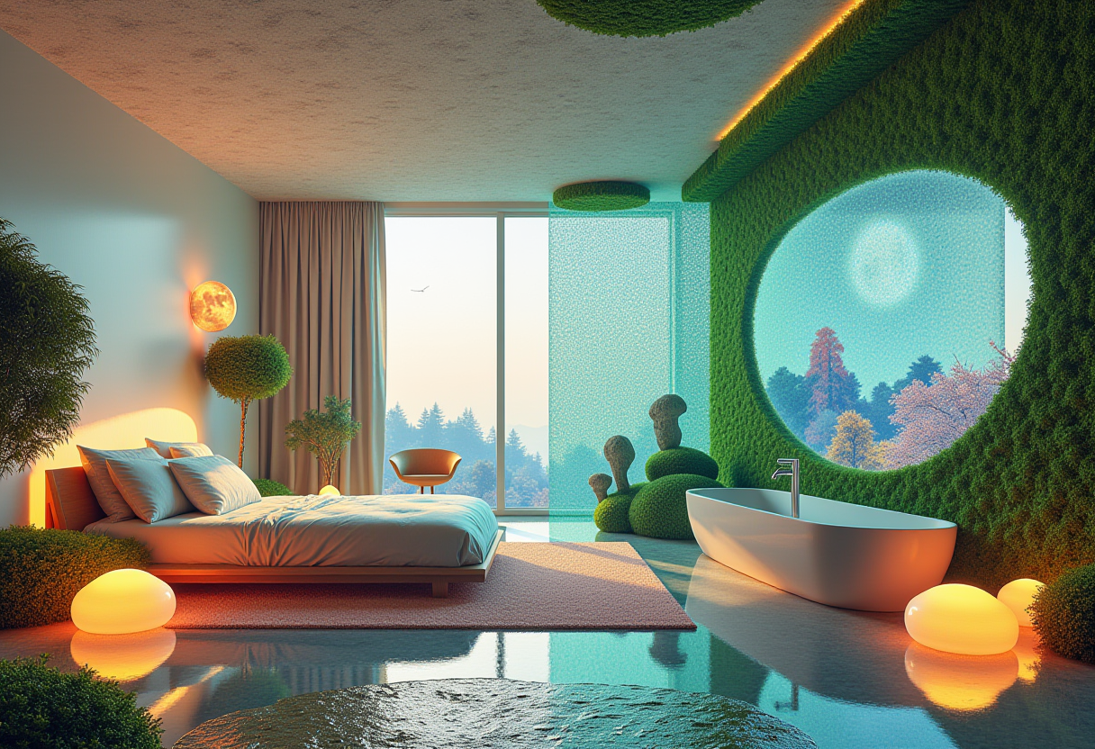 Mushroom Lights In A Floating Living Room B Well Smart Home Wellness